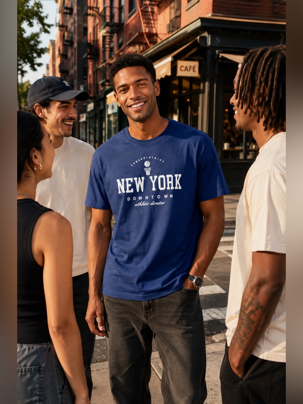 SHEIN Men's Navy Blue New York Downtown Urban District Graphic Tee Shirt Sz SM